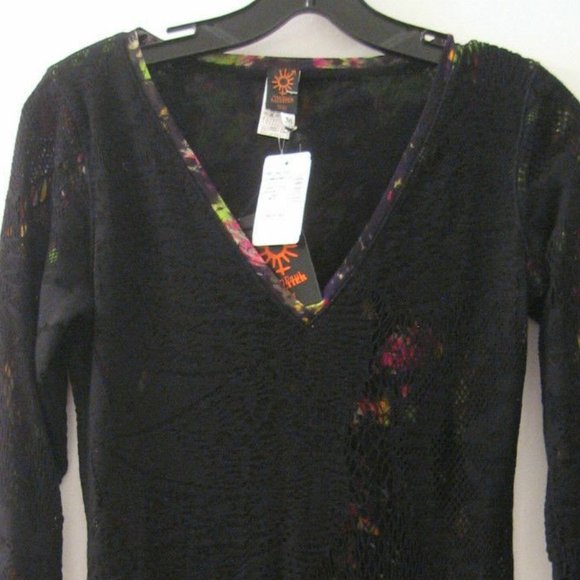 JEAN-PAUL GAULTIER SAKS $625 BLACK MESH OVERLAY MULTI PRINT DRESS M 4 6 8 NWT - Picture 1 of 8